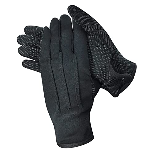 Fittia Black Parade Gloves with Grip: Non-Slip for Men & Women with Snap Cuff, Breathable Cotton, Costume Honor Guard Gloves, 1 Pair