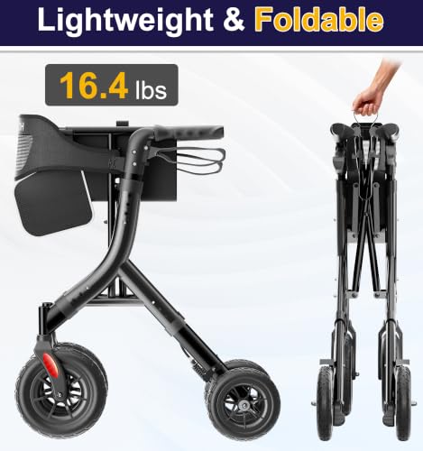 Image of HOMLAND All-Terrain Rollator Walker with Seat for Seniors, Aluminum Frame