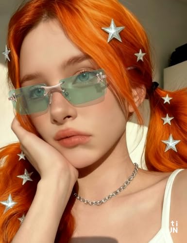 TIJN Rimless Rectangle Sunglasses Women, Retro Y2K Frameless UV400 Eyewear - image 2
