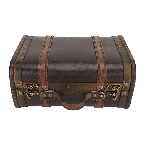 Jwthee Vintage Wooden Storage Chest, Black Brown Wood Decorative Storage Trunks Portable Suitcase Boxes for Gifts, Decor and Travel