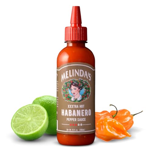 Image of Melinda's Original Habanero XXXtra Hot Sauce - Gourmet Spicy Habanero Hot Sauce - Made with Fresh Peppers, Carrots, Onion, Vinegar & Garlic - Keto, Vegan, Gluten Free - 10oz Squeeze, 1 Pack