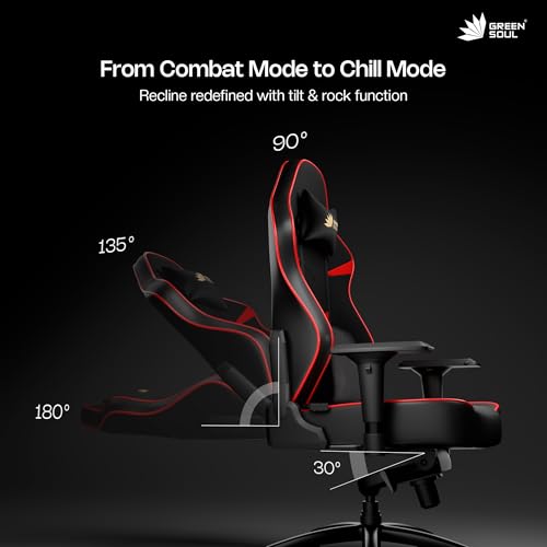 Image of Green Soul Monster Ultimate Series T | Multi-Functional Ergonomic Gaming & Office Chair | Premium Spandex & PU Leather Fabric | Adjustable Neck, Lumbar Pillow | 4D Adjustable Armrests (Black Red)