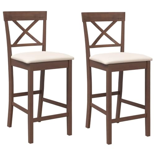 Qnhdfrt Juego de 2 taburetes de bar marrón con cojín de madera maciza, 60 cm, altura del asiento: 41 x 46,5 x 95,5 cm, respaldo ergonómico para cocina, comedor, salón