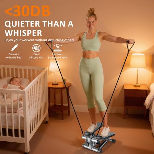 Image of Stair Stepper with Resistance Bands for Home Exercise, Mini Stepper Machine for Indoor Fitness, Portable Home Gym Stepper for Full Body Workout, 300LBS Capacity