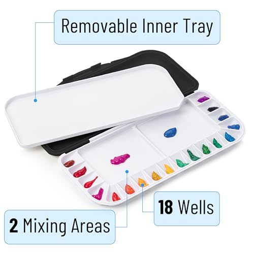 Image of Mr. Pen- Airtight Watercolor Palette with Lid, 18 Wells & 2 Mixing Areas | Lightweight Sealing Paint Palette for Travel, Painting, Watercolor Mixing, Art Class and Studio Use