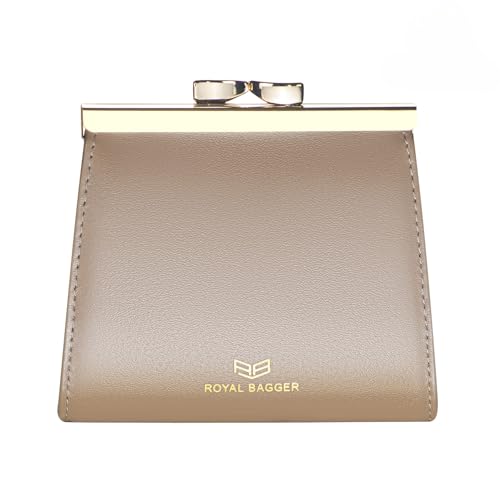 Kiss Lock RFID Credit Card Holder for Women, Genuine Cow Leather Short Wallets, Fashion Vintage Coin Purse 3242 (Apricot)