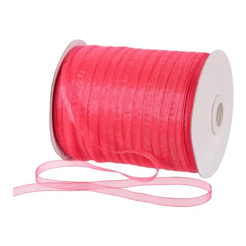 DMiotech 500 Yards Organza Ribbon 1/4 Inch Red Chiffon Ribbon Shimmer Sheer Gift Wrapping Ribbons for Flower Bouquets Wedding Birthday DIY Decoration
