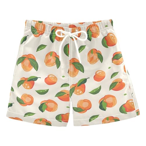 ALAZA Peach Green Leaf Fruit Boys Quick Dry Beach Board Shorts Kids Swim Trunks Bathing Suit Swimsuit 5T