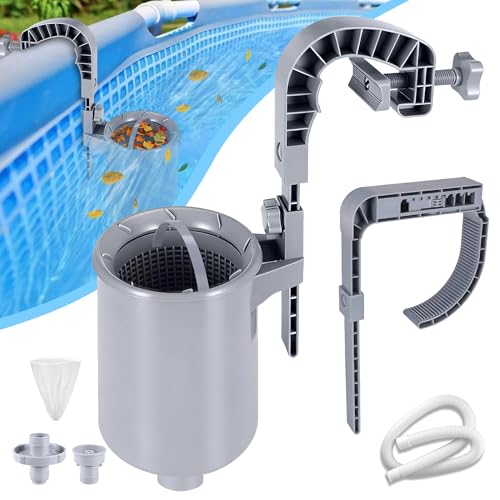 Toodour Above Ground Pool Skimmer Wall Mount Floating Surface Skimmer with Removable Skimmer Basket & 10 Skimmer Socks Adjustable Floating Pool Filter for Inflatable Collar/Tubular/Metal Frame Pools