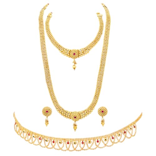 Image of Peora Traditional Gold Plated Maharani Haar Bridal Jewellery Set Gift for Women