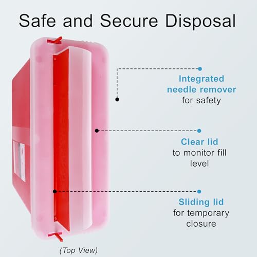 Image of Sharps Container - Large Sharps Containers for Home Use, Needle Disposal | 5 Quart (Pack of 1), Wall Mount, Puncture-Resistant, Dual Locking Lid, Fits Needles & Syringes