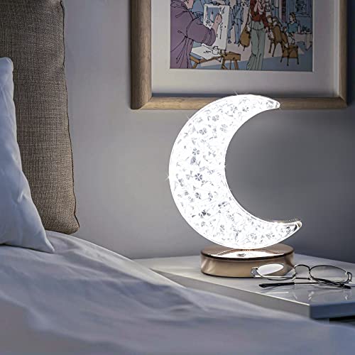 Supbri Crystal Moon Table Lamp, Touch Control Table Lamp For Bedroom With 3 Colors Changing, Stepless Dimmable Nightstand Lamp For Living Room Ramadan Decorations #TOP4
