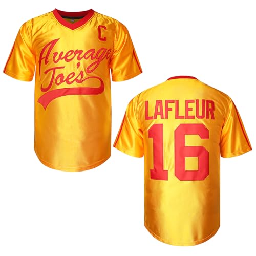 Men's #16 Peter Lafleur Average Joes Dodgeball Jersey T-Shirt Dodgeball Movie Peter Lafleur Costume T Shirt (Yellow, 3XL)
