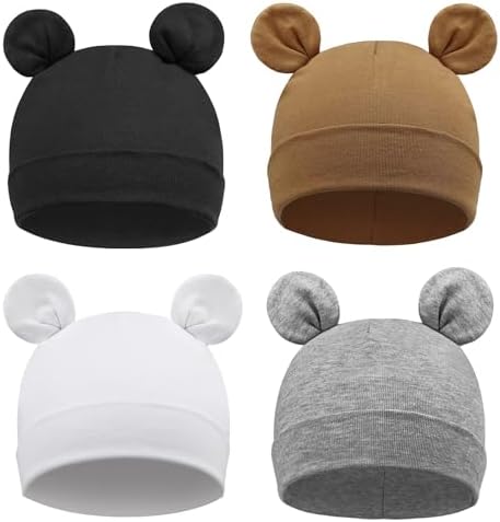 DRESHOW BQUBO 4 Pieces Baby Beanie Newborn Toddler Cute Bear Ears...