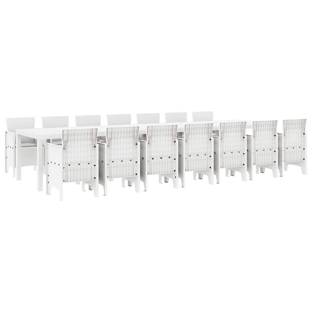 vidaXL Set da Pranzo da Giardino con Cuscini 15 PCS Bianco PP, Set da Pranzo per familiari all'aperto, Rettangolare, arredo Moderno, Chic per Feste in Giardino