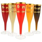 Oojami 30-Pack Gold Rimmed Happy Anniversary Champagne Flutes – Elegant Disposable Toasting Glasses with Printed Design for Anniversary Parties, Vow Renewals, and Milestone Celebrations