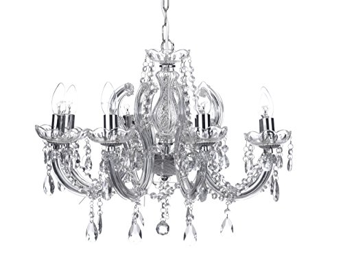 Marco Tielle 8 Light Chandelier in Chrome, with Crystal Glass Column Beads & Droplets with Acrylic Arms