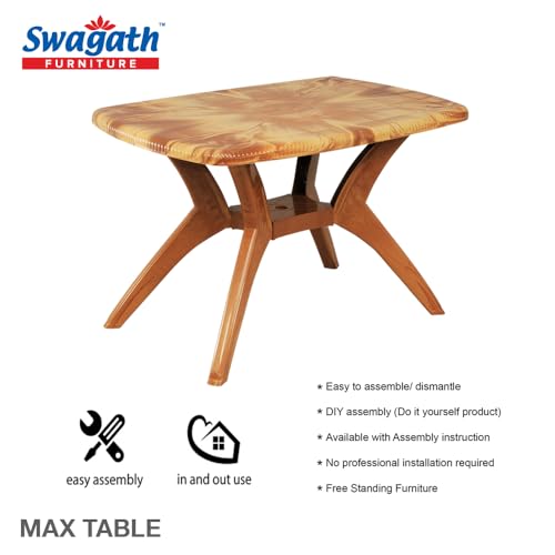 Image of Furniture 4 Seater MAX Plastic Cross Leg Dining Table with 4 Beauty Cushioned Chairs - Sandalwood Finish, DIY (Do-It-Yourself) - Ideal for Home, Garden & Cafeteria