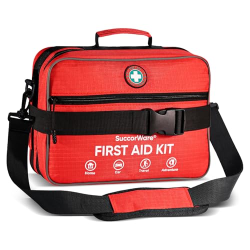 Professional 435 Pieces Large First Aid Kit – Includes Compressed Gauze – Compartments Emergency Medical Kit for Home, Camping, Backpacking, Travel, Boat, Car,Outdoors (Red)