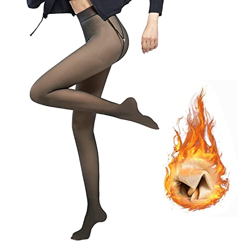 DSLIHA Damen Winter Tights Fake Transparent, Warme Leggings Verdicken Fleece gefütterte Strumpfhose mit verstärkten Zehen Elastisches Control Top Cover