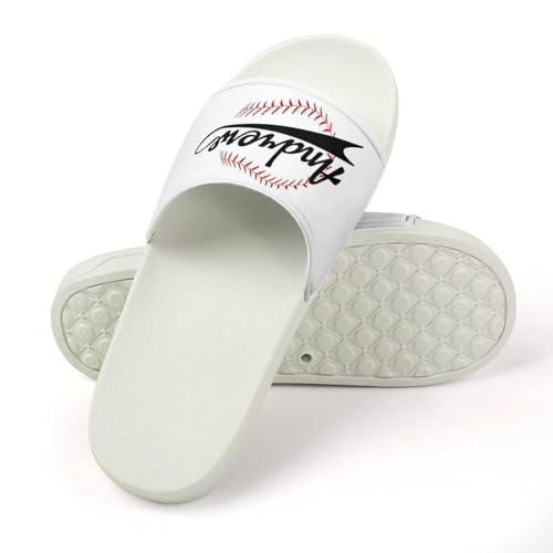 Custom Sports Slides Personalized Slippers - Baseball Sandals Quick Drying Softball Slippers Indoor Outdoor,Gifts for Men Youth Boy (White,Style 15)4