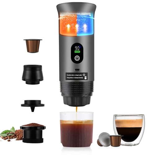 Image of Upgraded 3 in1 Portable Espresso Machine with LED Display,20 Bar Pressure,Real-Time Temp&Battery Indicator,Portable Coffee Maker Compatible with Ground Coffee & Capsules, for Travel,Home