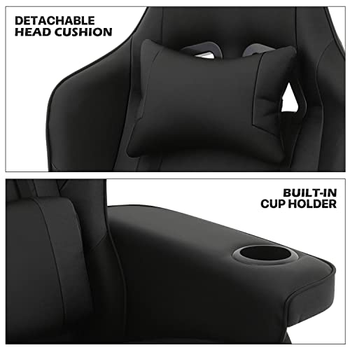 Monibloom Video Game Chair Single Living Room Sofa Pu Leather Gaming Recliner Chair With Footrest, Adjustable Lumbar Support & Headrest Theater Chair With Iron Round Base For Home Bedroom, Black #TOP7