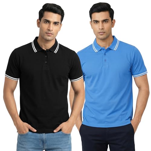 Image of Hangout Hub Hybrid Men's Polycotton Polo T-Shirt | Solid Finish | 260 GSM Premium Fabric | Half Sleeve Collared Neck | Regular Fit | Casual & Office Wear | Set of 1, 2 & 3