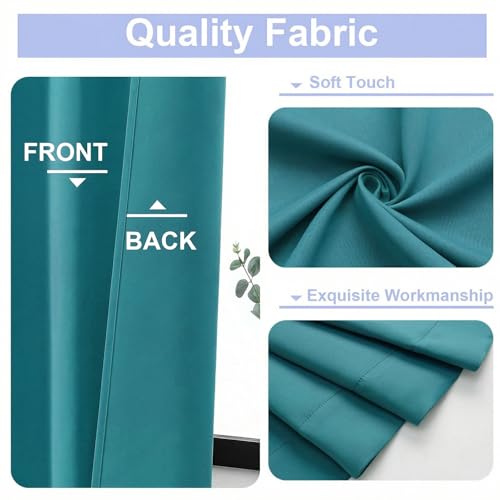 Image of Simplebrand Ava Teal Short Blackout Curtains for Bedroom 54 Inches Long 2 Panels Set, Solid Thermal Insulated, Energy Saving Window Treatment Curtains Blackout Drapes, W40 x L54 Inch