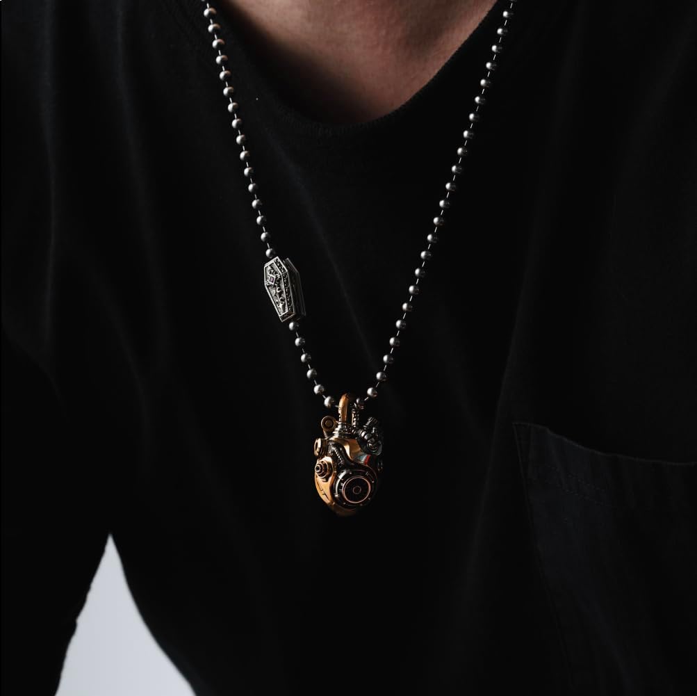 COPPERTIST.WU Mechanical Heart Pendant Necklace - Beating Heart Jewelry Steampunk Halloween Fidget Gift for Men Women - Image 2