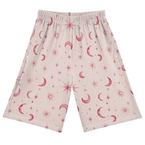 Pink Star Moon Pajama Pants Short Sleep Pants Pajama Bottoms Elastic Waist with Pockets 6-14 Years