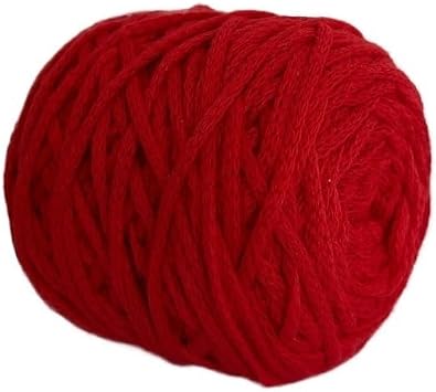 100g 3MM Hollow Cotton Yarn - Round Strand Yarn for DIY Crochet Projects, Hand Woven Crafts, and Bag MakingBig red