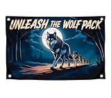 3x5 Feet Cool Wolf Quote Flag 'Unleash the Wolf Pack' with 4 Brass Grommets - Flag with Еhe Image of Еhe Wolfes Pack for Wall Decoration - Polyester Animals Banner for Outsid or Inside