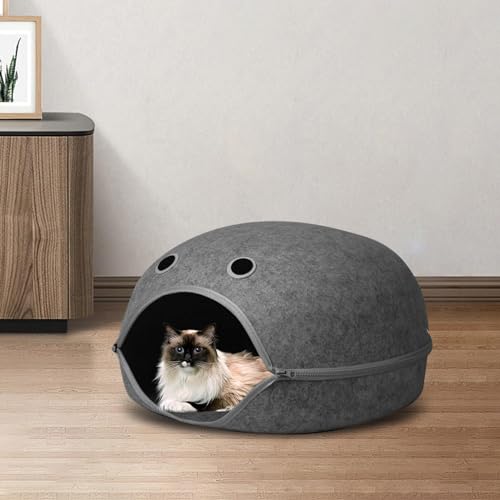 Qianly Cama semi fechada da caverna dos animais de estimação do ninho do gato do animal de estimação