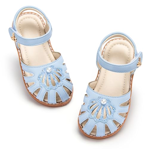 Image of THEE BRON Toddler Girls Closed-Toe Sandals Sweet Retro Cutout Summer Dress Shoes