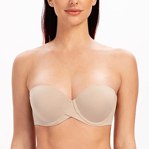 Image of MELENECA Women's Push Up Strapless Bra Padded Underwire Stay Put Lift | Non-slip silicone grip, seamless shaping, lift support and comfortable wear for weddings, dresses and daily outfits