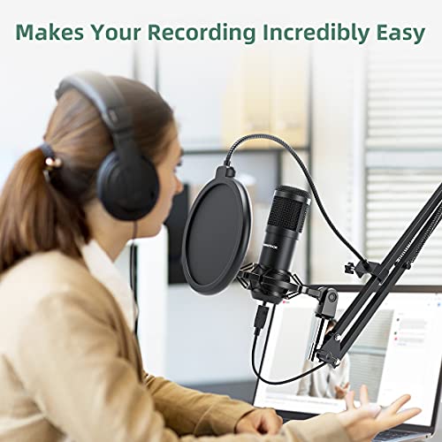 Sudotack Usb Streaming Podcast Pc Microphone, Professional 192Khz/24Bit Studio Cardioid Condenser Mic Kit With Sound Card Boom Arm Shock Mount Pop Filter, For Skype Youtuber Karaoke Gaming Recording #TOP6