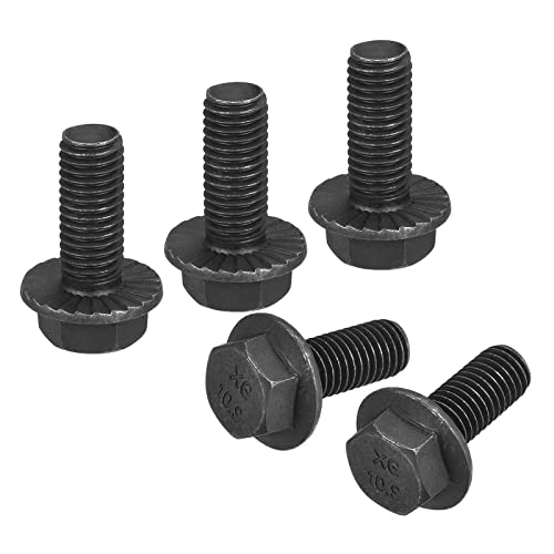 uxcell M10-1.5x25mm Hex Serrated Flange Bolts 10.9 Grade Carbon Steel Screws 5pcs