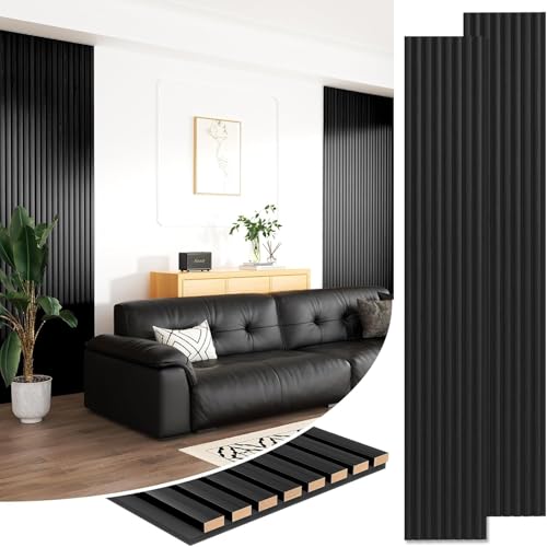 Sunny Heart Solid Wood Slat Panels for Wall 2-Piece 93.5" x 12.6" Soundproof Wood Slat Wall Panel for Interior Wall Decor Noise Cancelling, Acoustic Wall Panels, Sound Absorbing Panel, Black