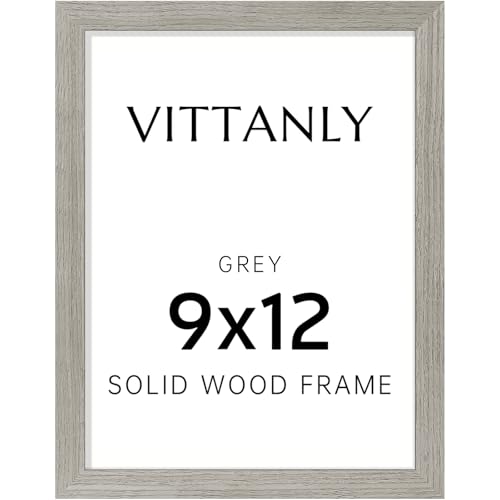 Vittanly 9x12 Picture Frame, Solid Wood Frame with Plexiglass, Grey
