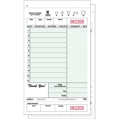 National Checking Company Two-Part Carbonless Duplicate Paper 11-Line GuestChecks Green by Choice Organic – Green, Pack of 50, Model 947BNDSWC