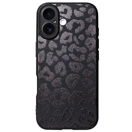 Mouzor Cute Phone Case Compatible with iPhone 17, Leopard Aesthetic Animals Art Pattern, Soft TPU Matte Finish Anti Fingerprint Shockproof Cases Cover for Girls Women, Black
