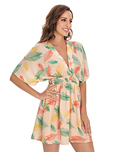Image of Floerns Women's Tropical Floral Plunging V Neck Tie Open Back Summer Short Dress