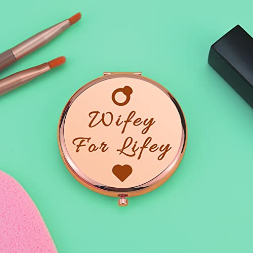 Wifey Gift Wedding Gift For Bride Bridal Shower Gifts Compact Makeup Mirror Wife Gifts From Husband Bachelorette Party Gifts Folding Makeup Mirror Engagement Christmas Birthday Gifts #TOP4