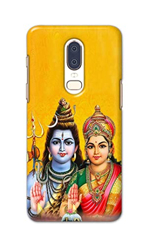 Image of PRINTFIDAA Lord Shiva Parvati Yellow Background Printed Designer Hard Back Case Cover for OnePlus 6 -(RP) MVN1008