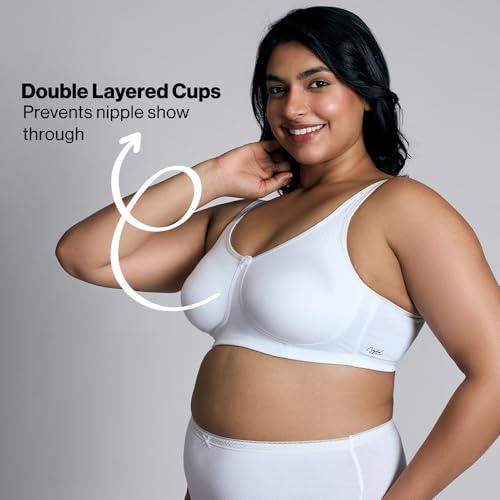 Image of NYKD (NYB169 Cotton Anti Microbial Non Padded & Non Wired Side Support Shaper Bra for Women | Full Coverage Bra with Detailed Contoured Lift & Shape with Wide Straps