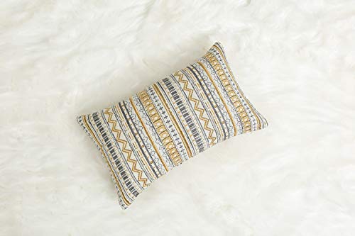 Mika Home Pack Of 2 Rectangle Decorative Pillow Cases Throw Pillow Covers For Home Decoration, Bohemian Striped Geometric Pattern, 12X20 Inches, Gold Grey Cream #TOP4