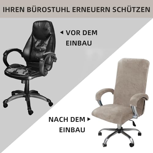 Alishomtll Samt Bürostuhl Bezug mit Armlehne Stretch Stuhlhussen Gaming Stuhl Bezug Abnehmbare Sessel Überzug Elastische Stuhlbezüge für Bürostuhl Computer Stuhl Drehstuhl (Taupe, Large)