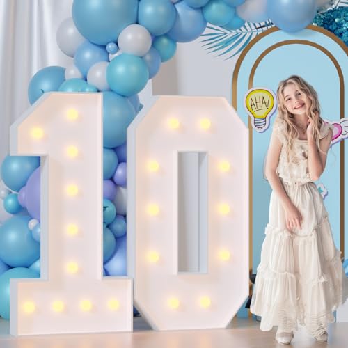 Light Up Numbers 4FT, Number 10 Light Up Sign Marquee Numbers 4 Feet Tall, Large 10 Marquee Number for 10th Birthday Party Decorations Mosaic Numero