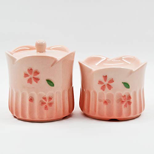仏器・茶器セット【選べる2カラー展開】さくら模様入り せともの 陶器製 仏具 ご飯入れ・お水入れ(茶碗) 仏茶器 (ピンク)